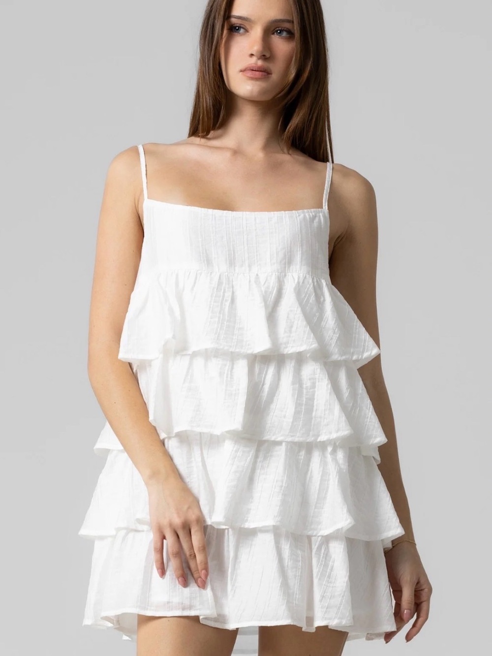 Tiered Ruffle White Mini Dress